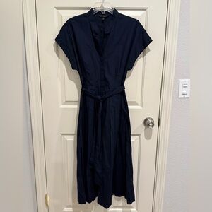 Banana Republic Navy Poplin Tie-Waist Midi Dress